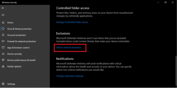 Defender Settings